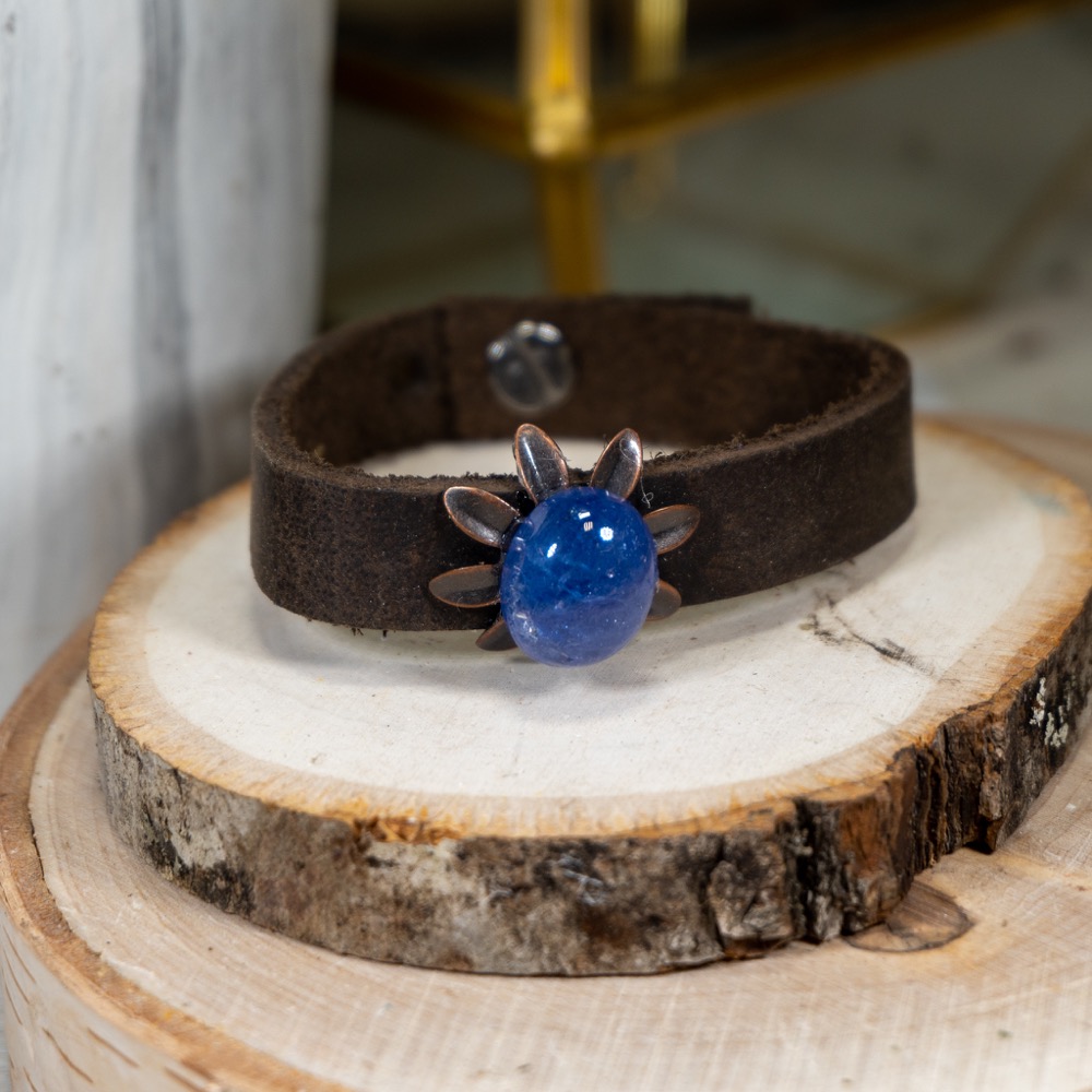 Blue Chalcedoney Leather Bracelet