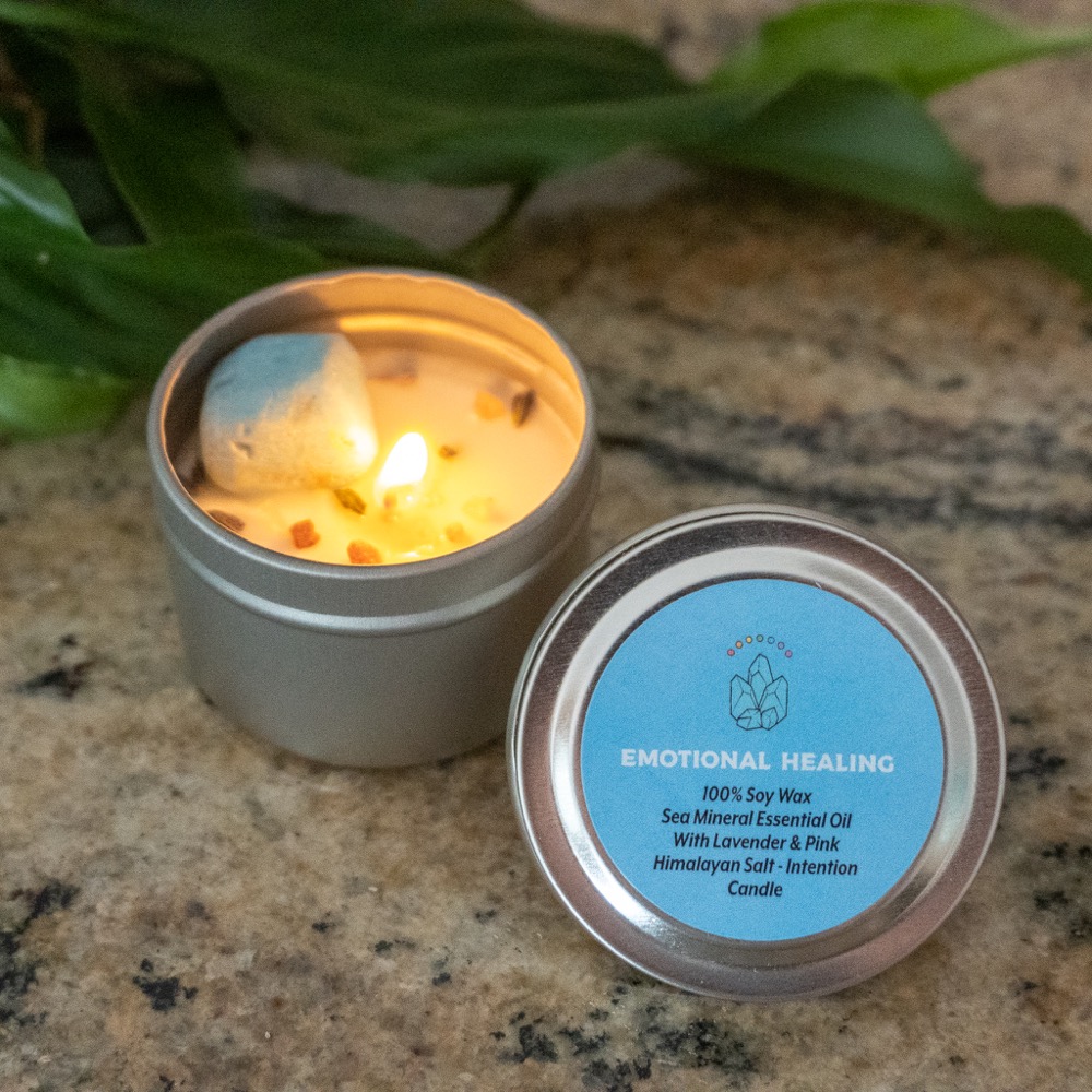 Emotional Healing Intention Candle 2oz Caribbean Blue Calcite The