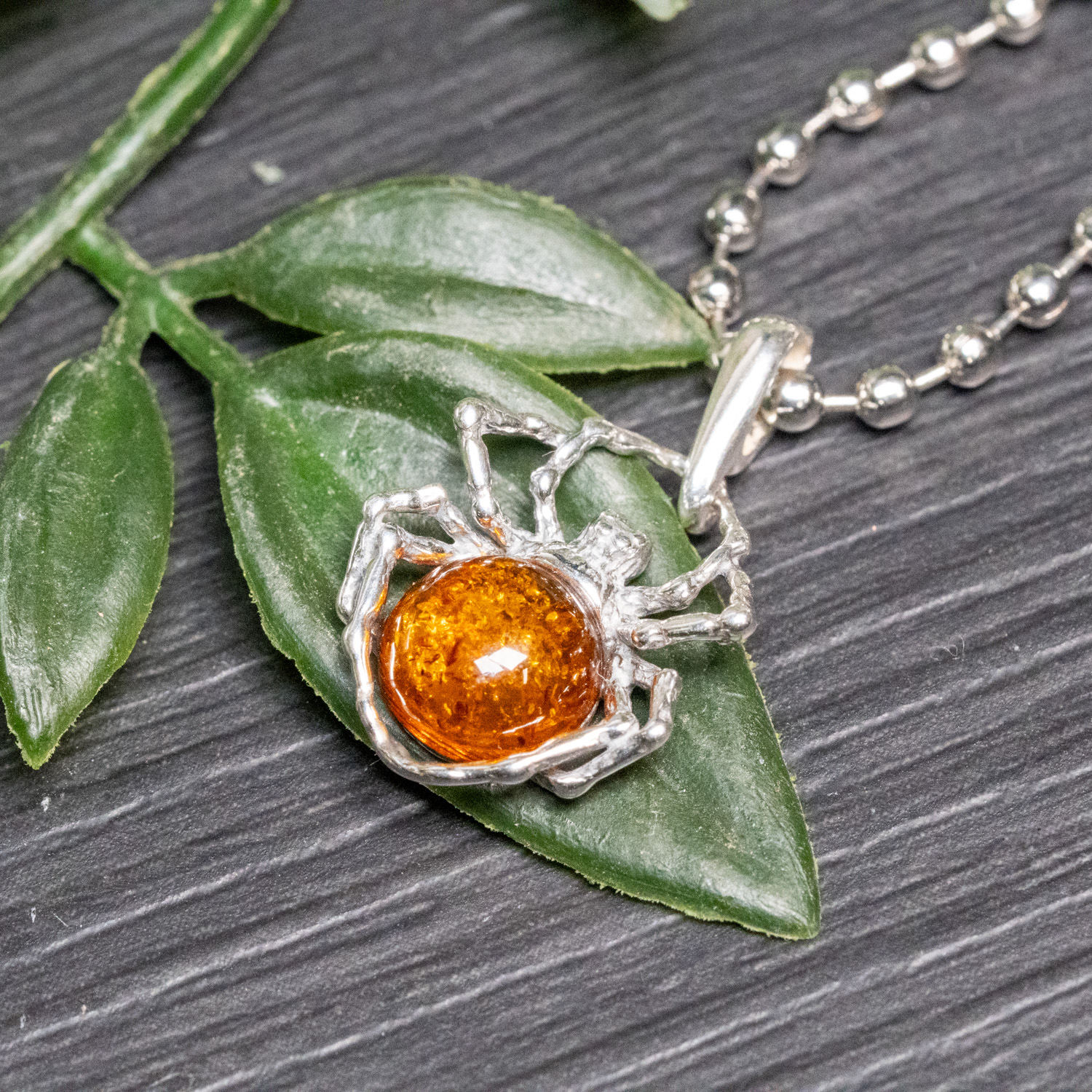 Baltic Amber Spider Silver Pendant #2