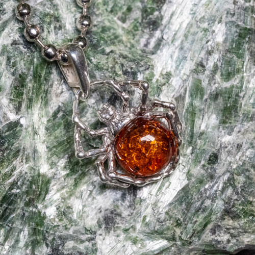 Baltic Amber Spider Silver Pendant #1