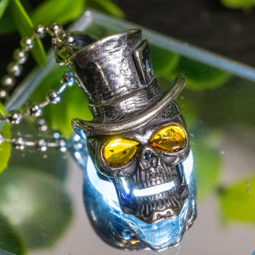 Baltic Amber Skull with Top Hat Pendant #1