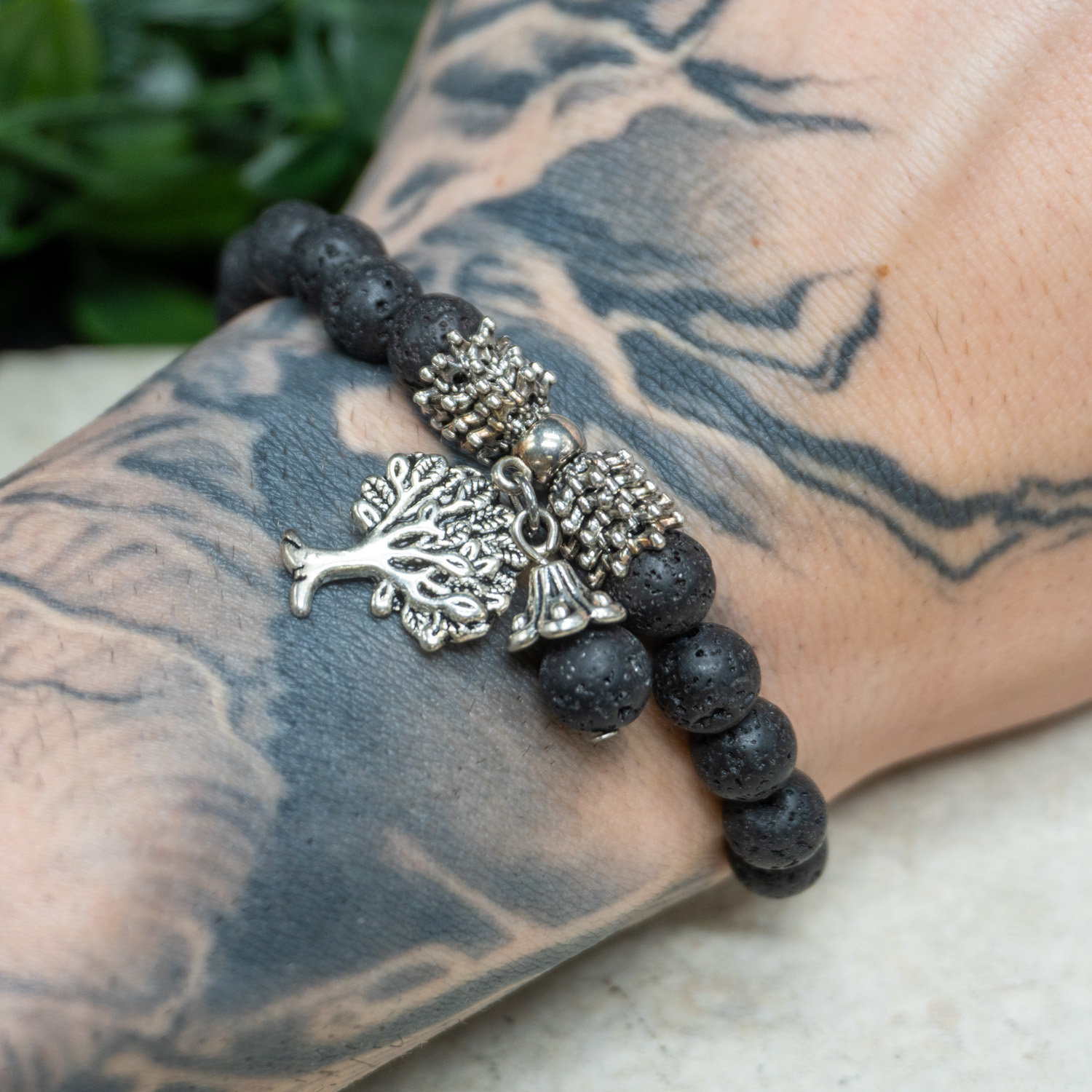 Lava Rock Tree of Life Charm Bracelet 8mm, image size:1500x1500