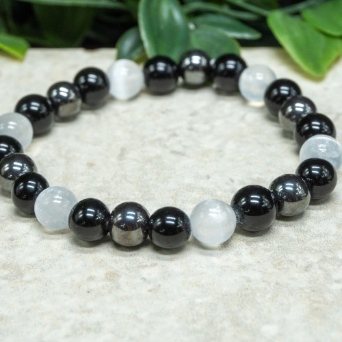 Selenite, Obsidian, Hematite Bracelet 8mm
