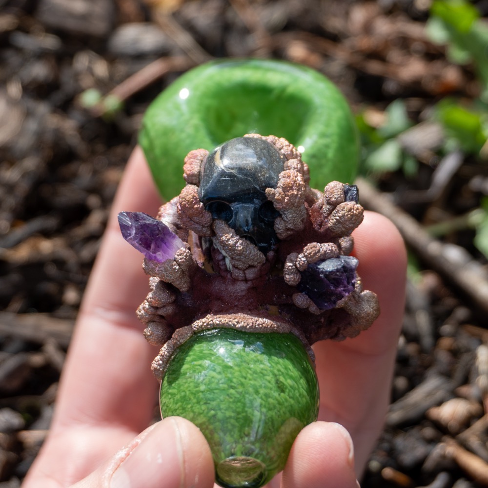 Isua Skull with Imperial Topaz and Amethyst Smoking Bowl