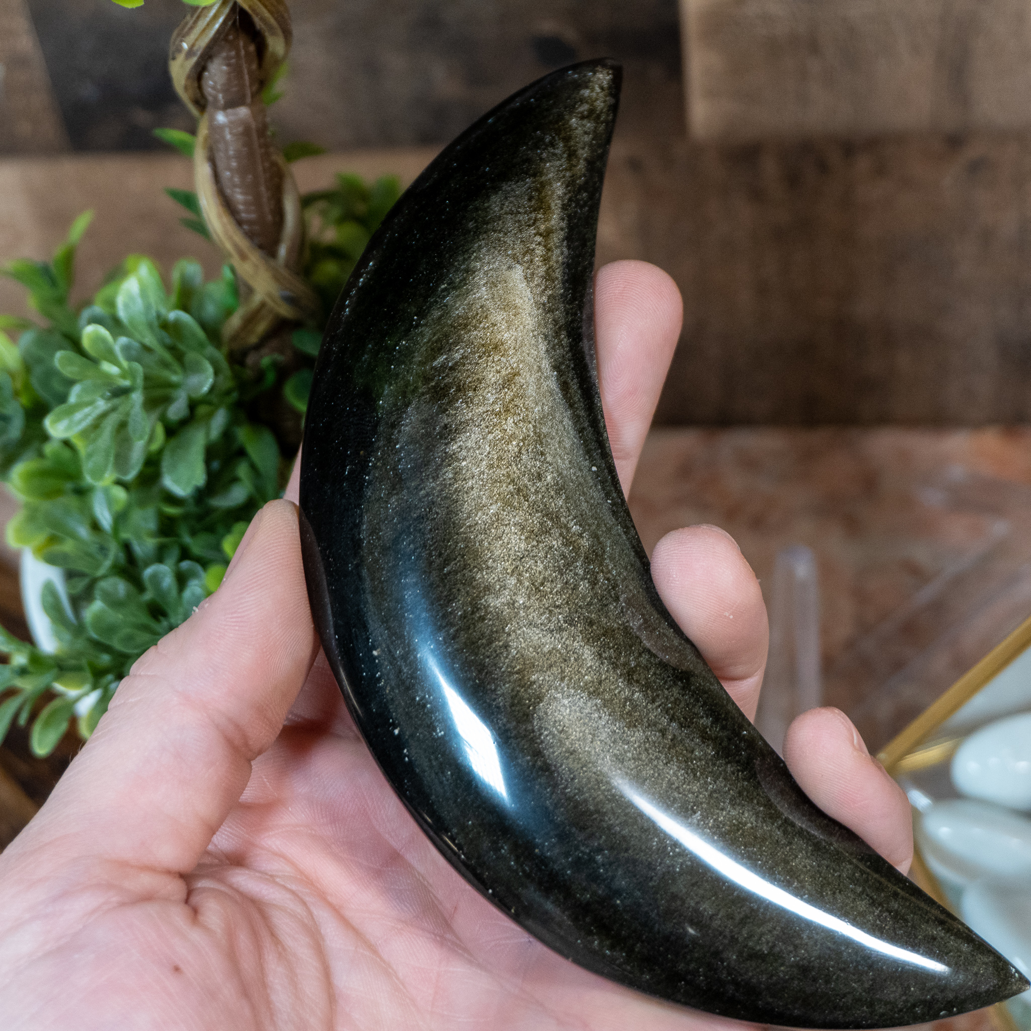 Golden Obsidian Crescent Moon