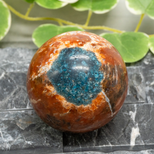 Blue Apatite in Orange Calcite Sphere #1
