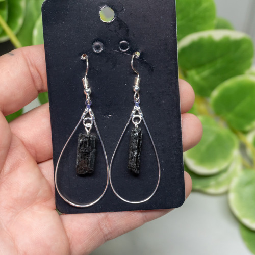 Black Tourmaline Oval Hoop Earrings