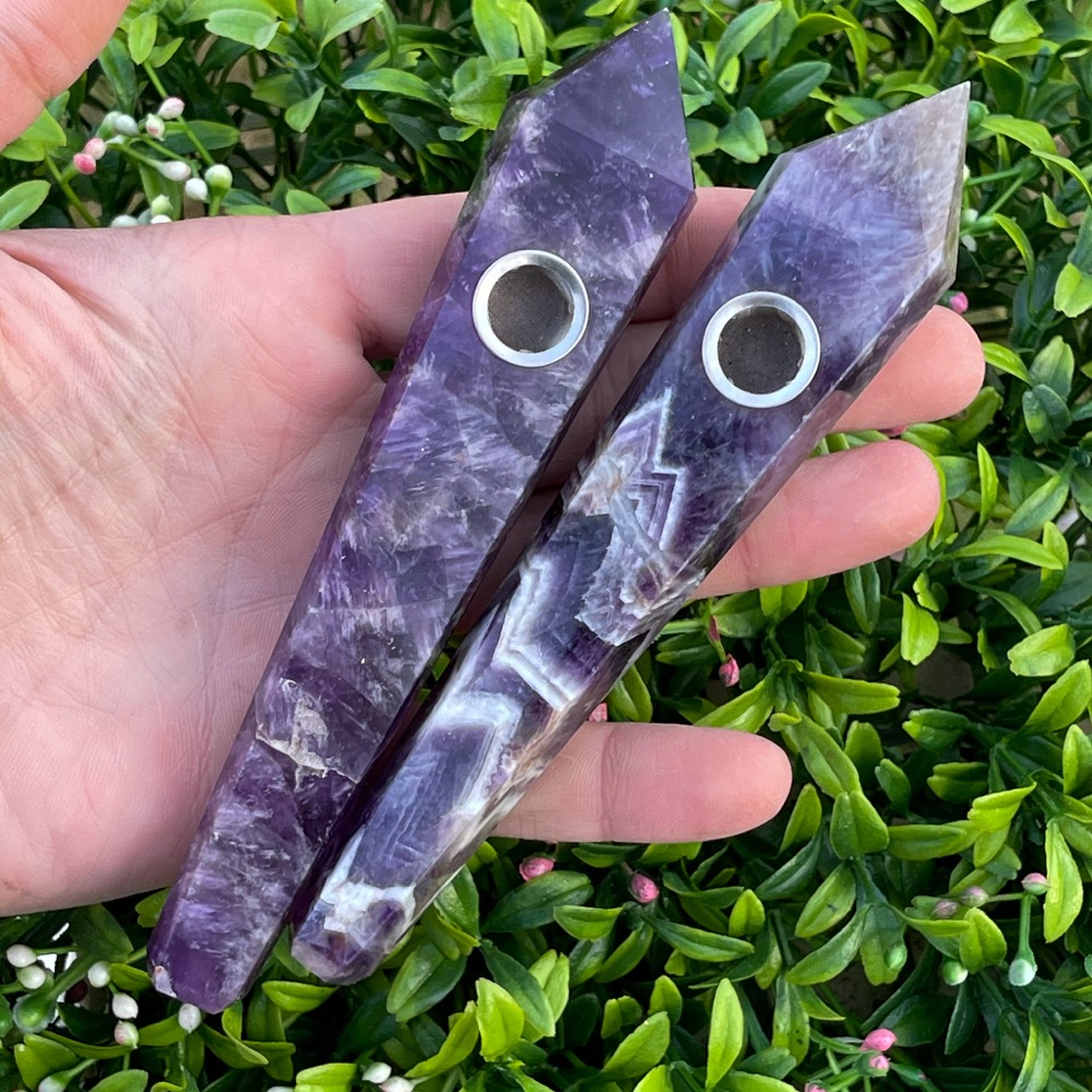 Long Chevron Amethyst Smoking Bowl
