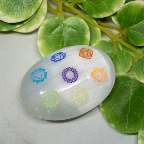 Selenite Colored Chakra Palmstone