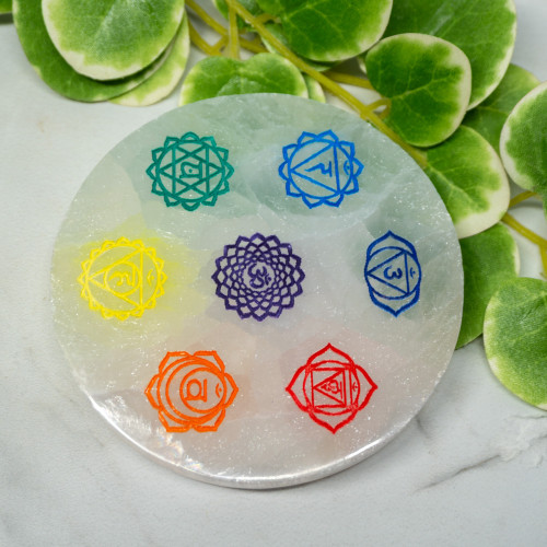 Selenite Colored Chakra Plate