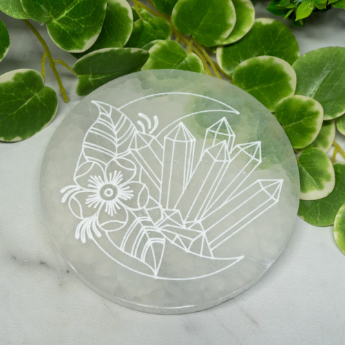 Selenite Moon & Crystal Plate Large