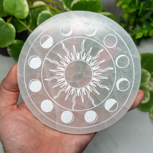 Selenite Sun and Moon Phase Plate Large