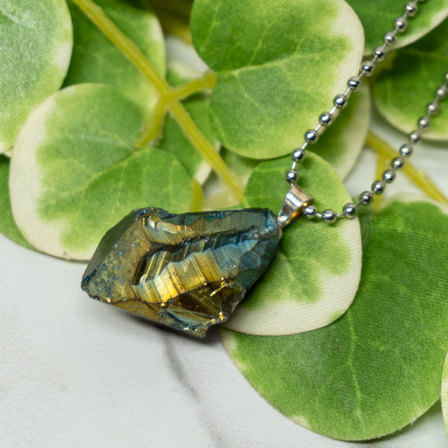Titanium Quartz Point Raw Necklace