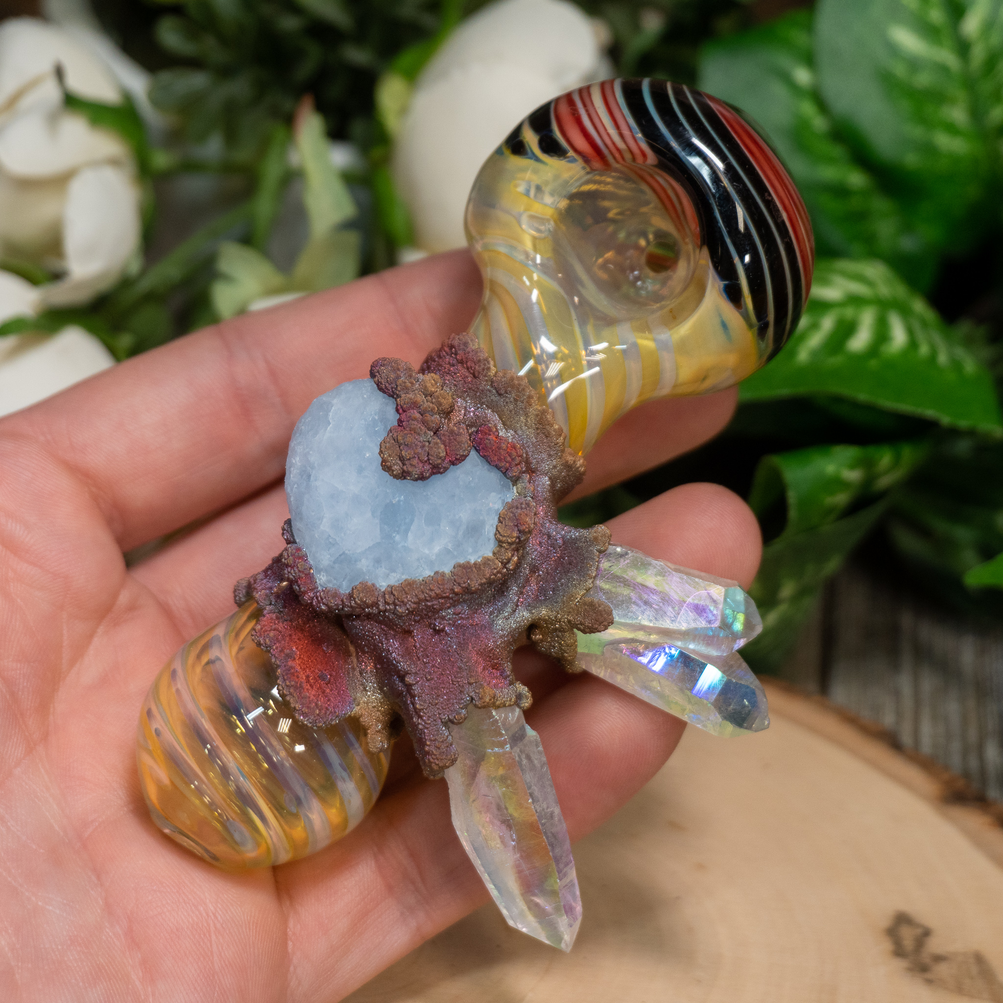 Angel Aura Blue Calcite Heart Smoking Bowl