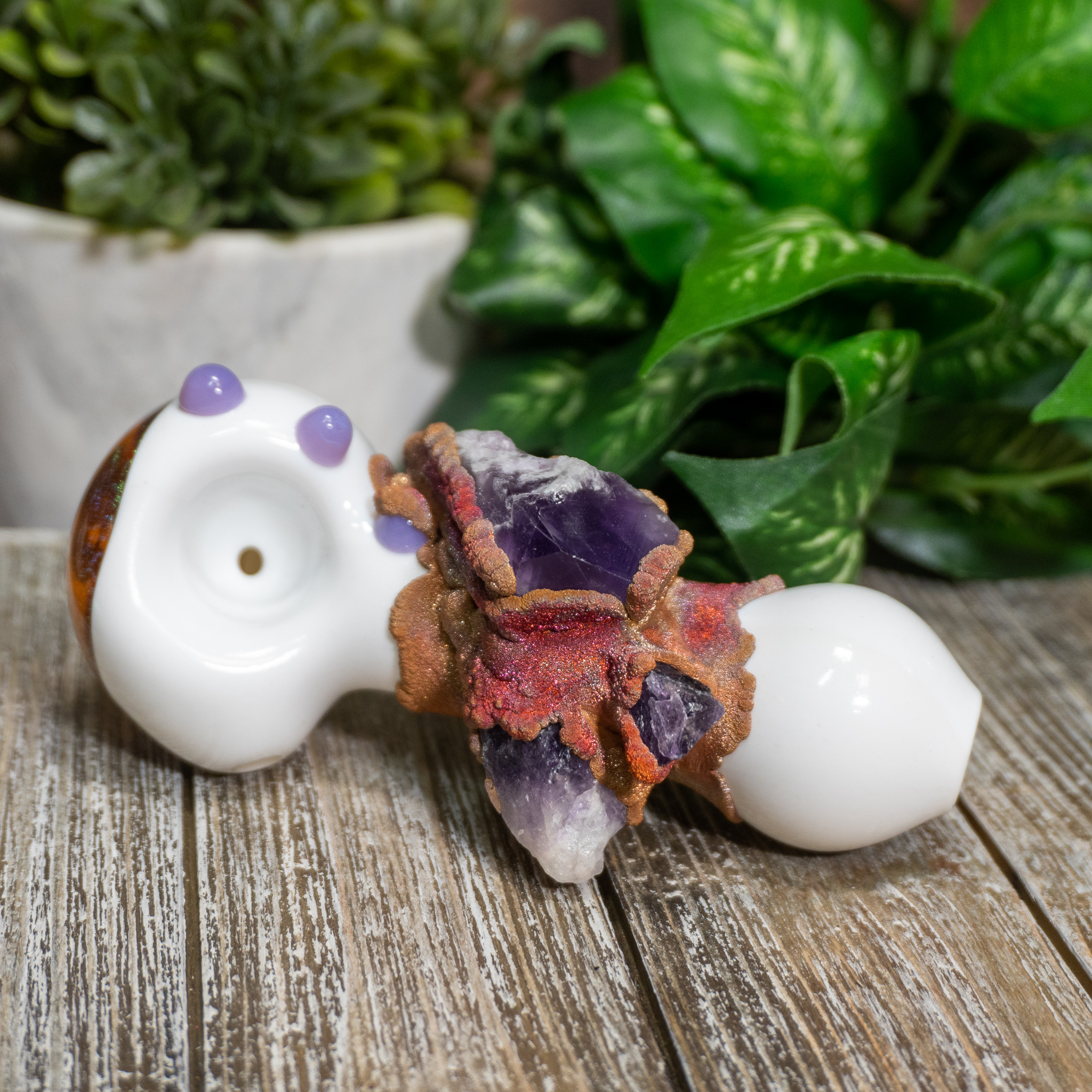 Triple Amethsyt Smoking Bowl (White/Orange)