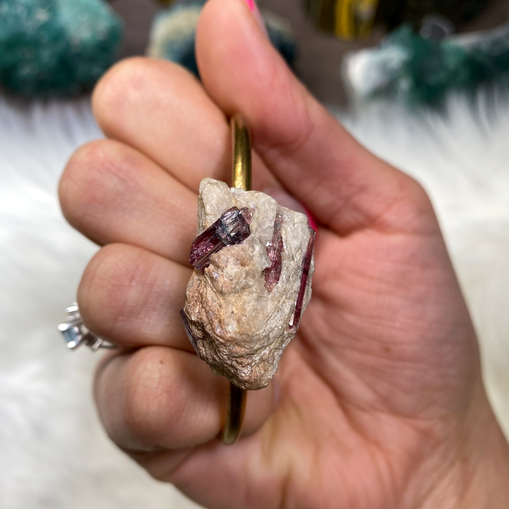 Watermelon Tourmaline in Quartz Bracelet (Gold)