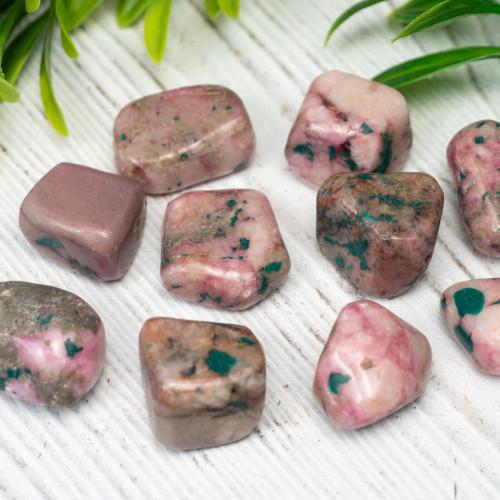 Cobaltoan Calcite with Malachite Tumbled