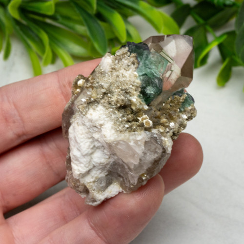 Green Tourmaline in Quartz with Golden Mica #4