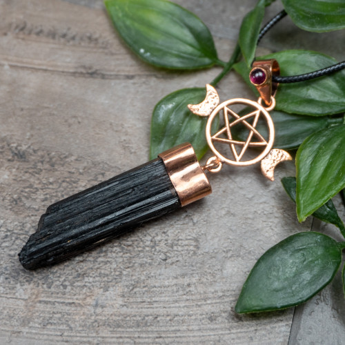Black Tourmaline Raw With Pentagram Necklace #1