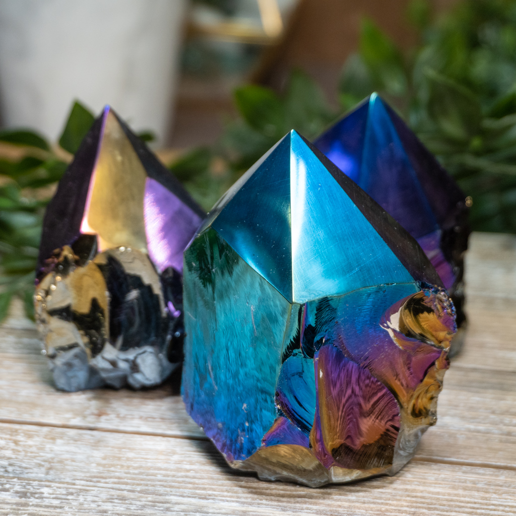 Titanium Quartz Coated Obsidian Polished Point The Crystal Council