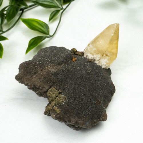 Golden Calcite on Druzy Quartz #1