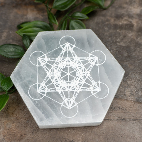 XL Sacred Geometry Selenite Heaxagon Plate