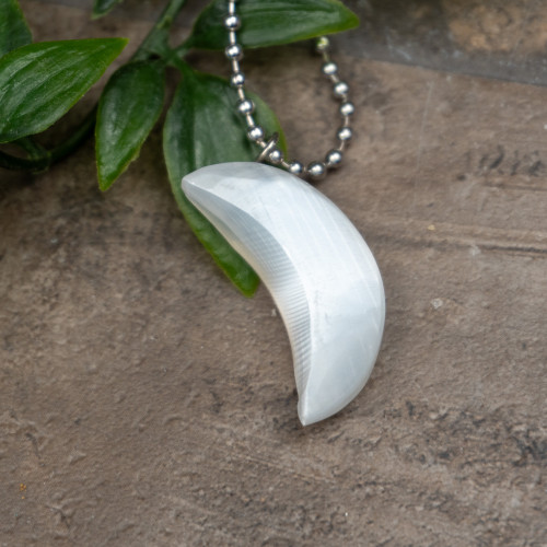 Selenite Crescent Moon Necklace Random