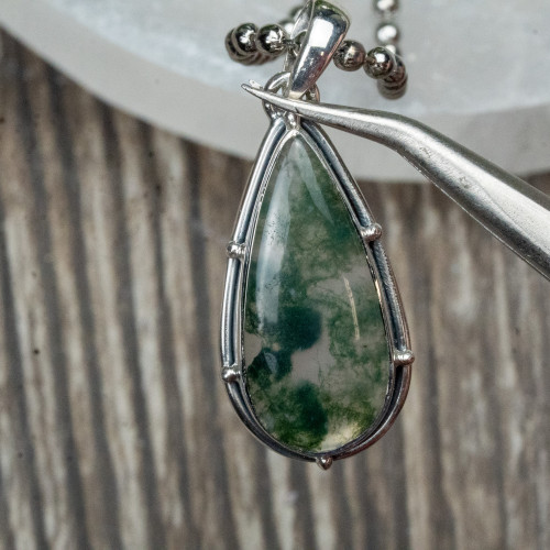 Moss Agate Sterling Silver Necklace #2