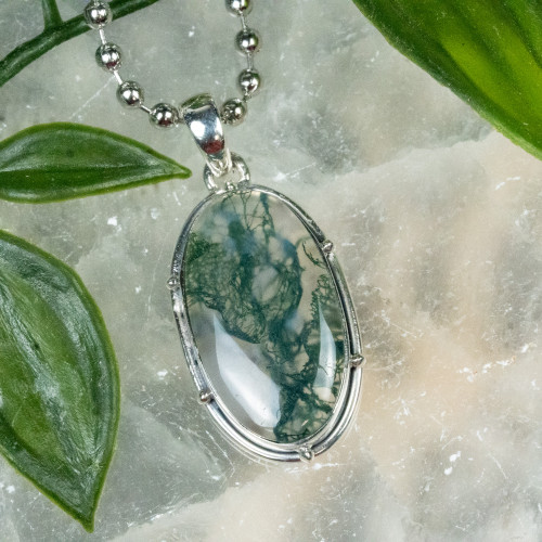 Moss Agate Sterling Silver Necklace #1