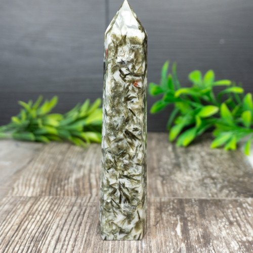 Green Mica & Garnet in Quartz Tower #4