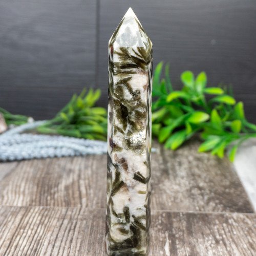 Green Mica & Garnet in Quartz Tower #2