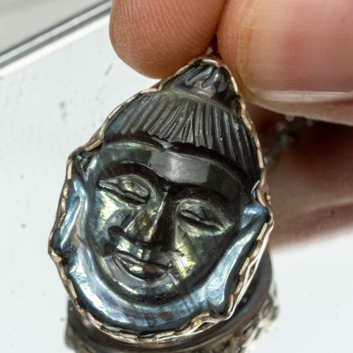 Colombianite Silver Edge Buddha Necklace #1