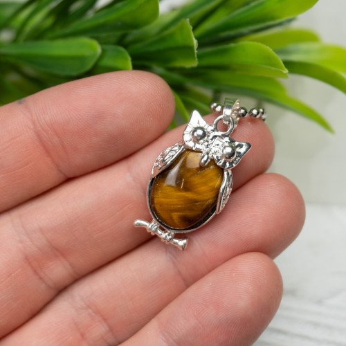 Tiger Eye Small Owl Pendant Random
