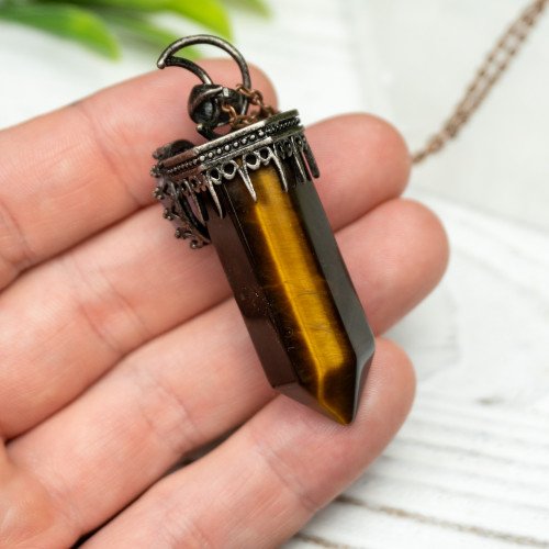 Tiger Eye and Amethyst Moon Necklace Random