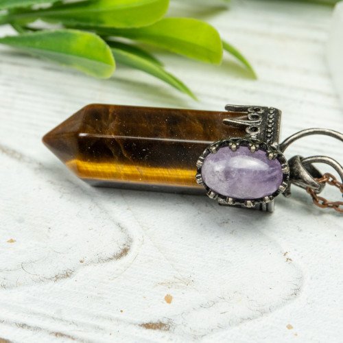 Tiger Eye and Amethyst Moon Necklace Random