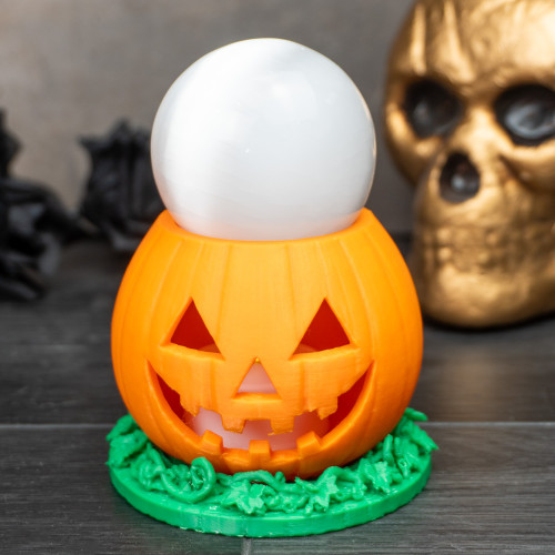 Jack-o-Lantern Sphere Stand With Selenite Sphere