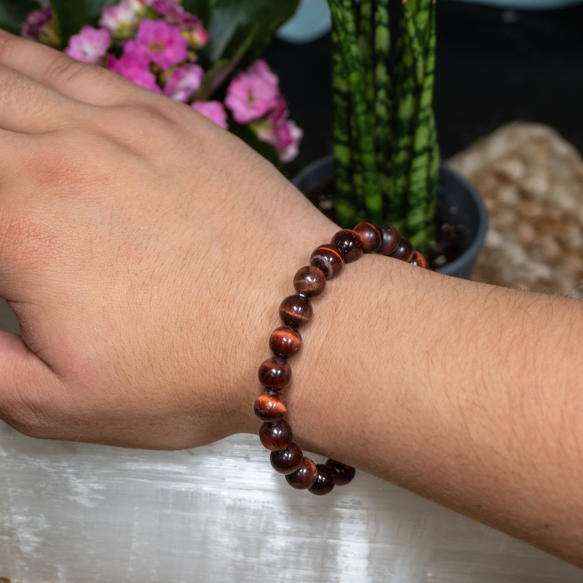 Chakra Hematite Red Tigers Eye Bracelet – Natural Gemstone, Stretchable, 6mm To 12mm Beads (Made To Measure)