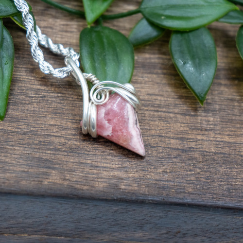 Rhodochrosite Triangle Silver Wrap