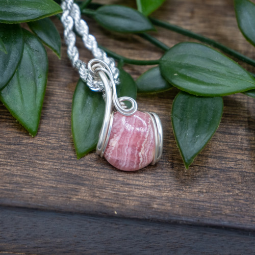Rhodochrosite Circle Silver Wrap