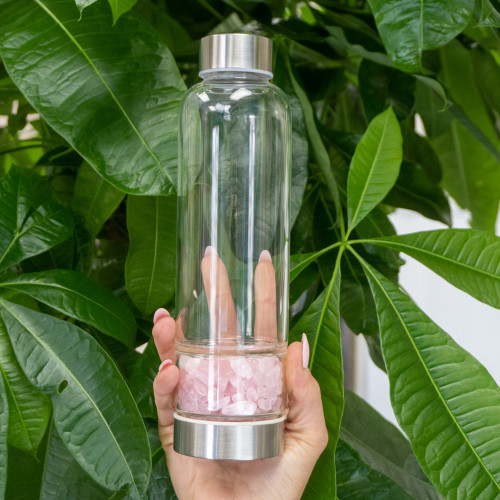 Rose Quartz Water Bottle With Holder