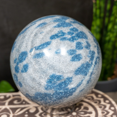 Large Dumortierite in Quartz Sphere