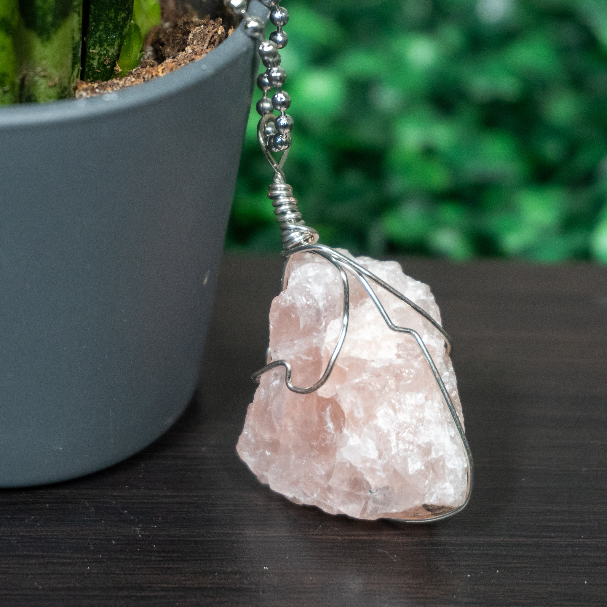 Raw Rose Quartz Necklace 2 The Crystal Council