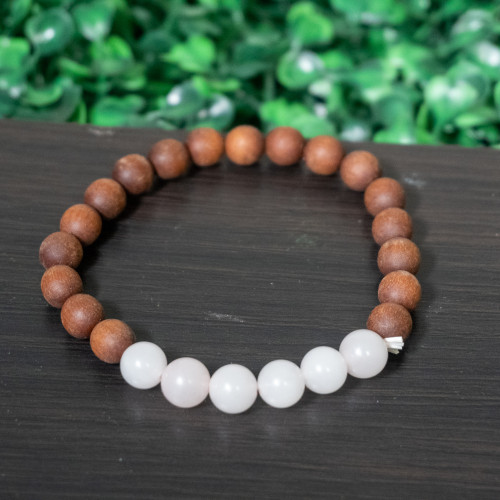 Rose Quartz and Wood Bracelet